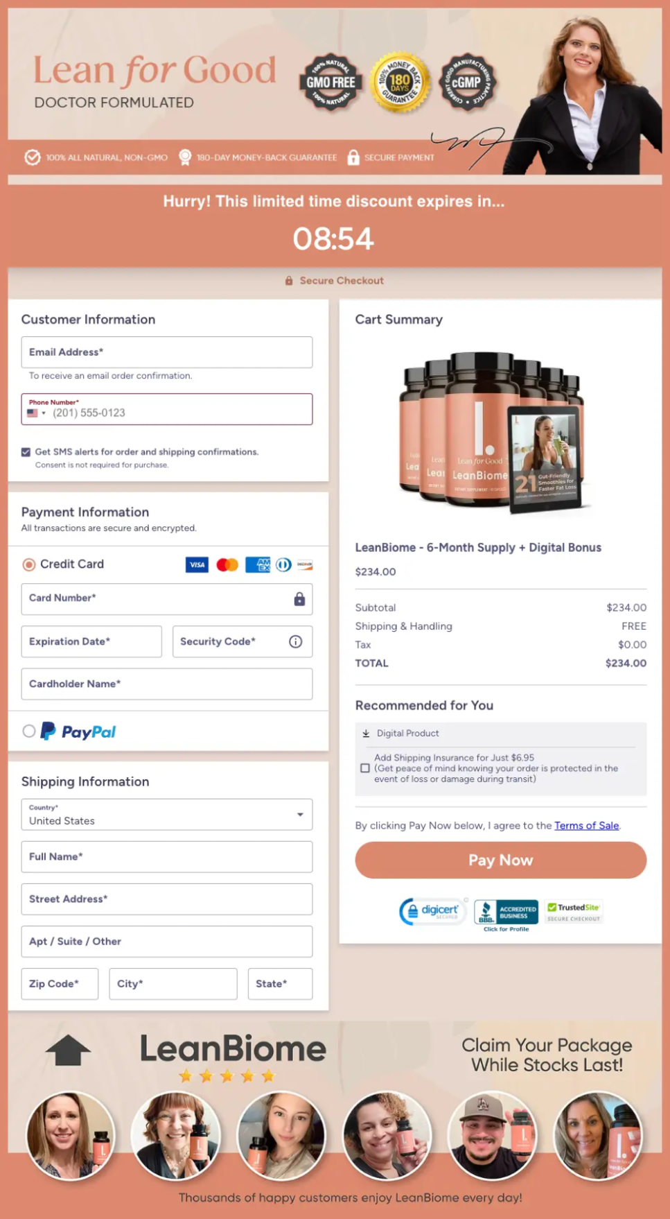 LeanBiome secure checkout page with encrypted payment protection for safe ordering